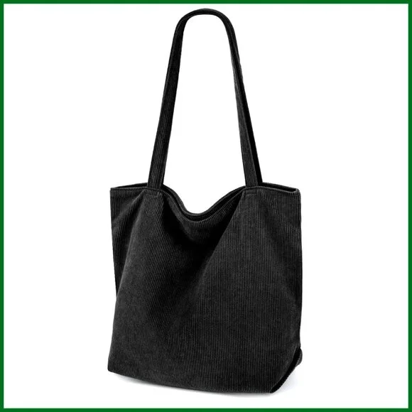 Corduroy Tote Bag Large Capacity Hobo Shoulder Bag Zipper Vintage Casual - Picture 1 of 7